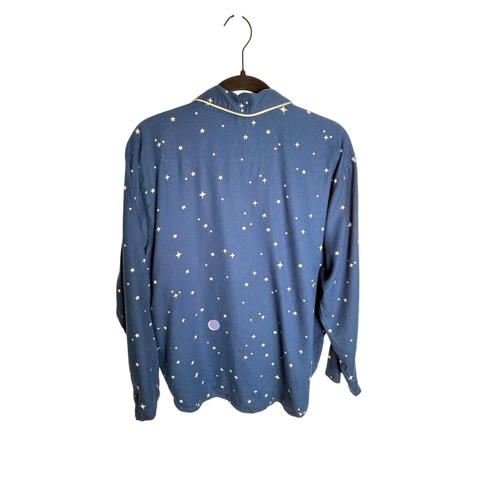 Victoria's Secret Celestial Pajama Top Stars Moon Button Front Sleep Shirt L‎